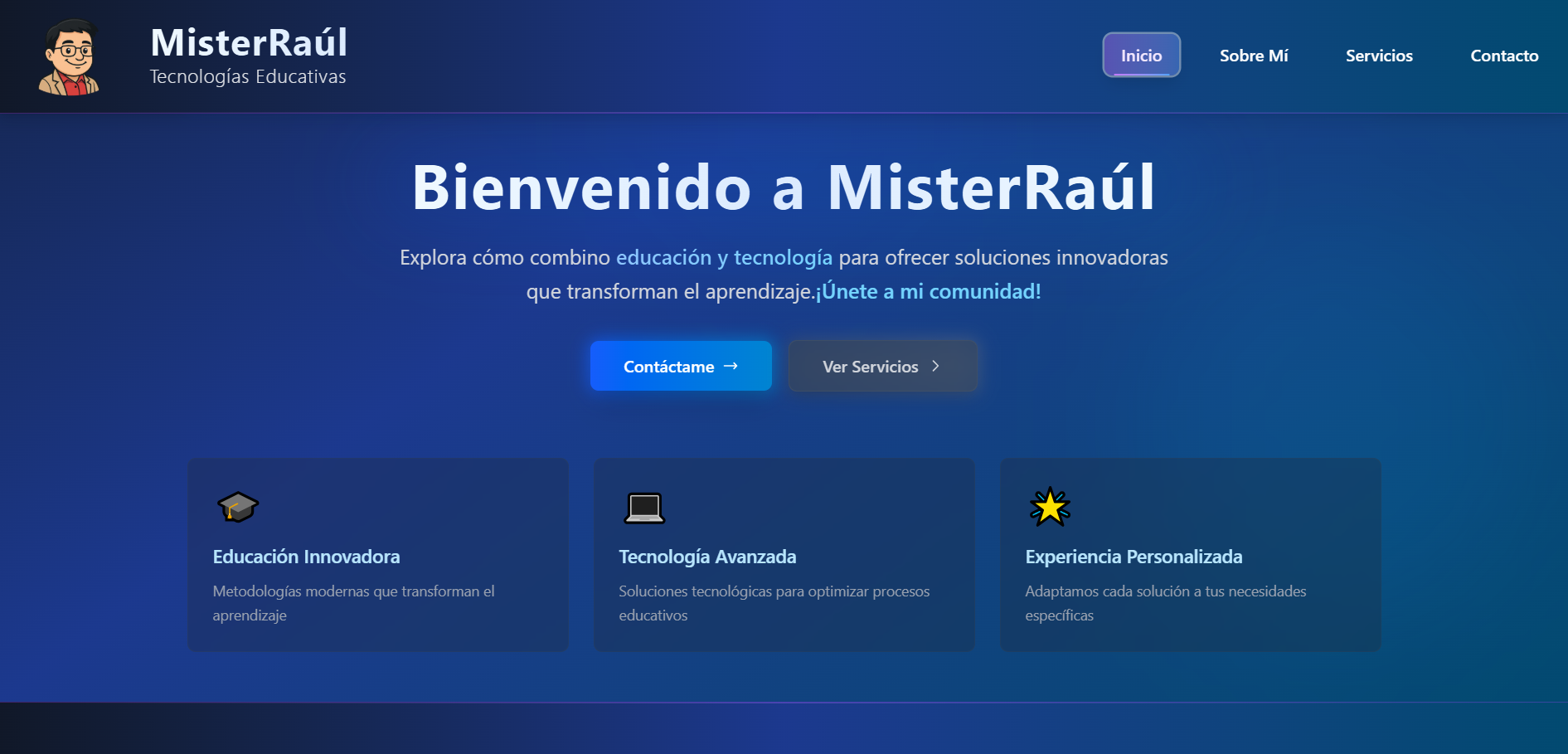 Captura de pantalla del proyecto Mister Raul, preparación para exámenes internacionales de inglés (2025)