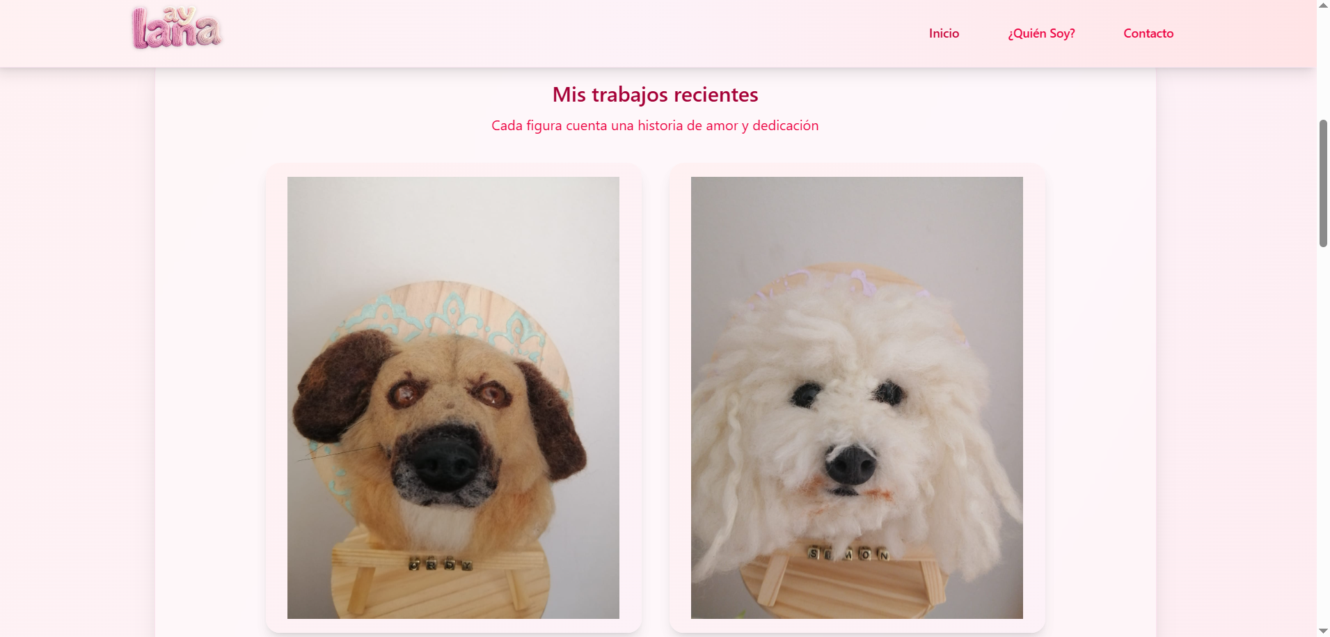 Captura de pantalla del proyecto Ay Lana!, figuras conmemorativas de mascotas hechas con lana (2025)