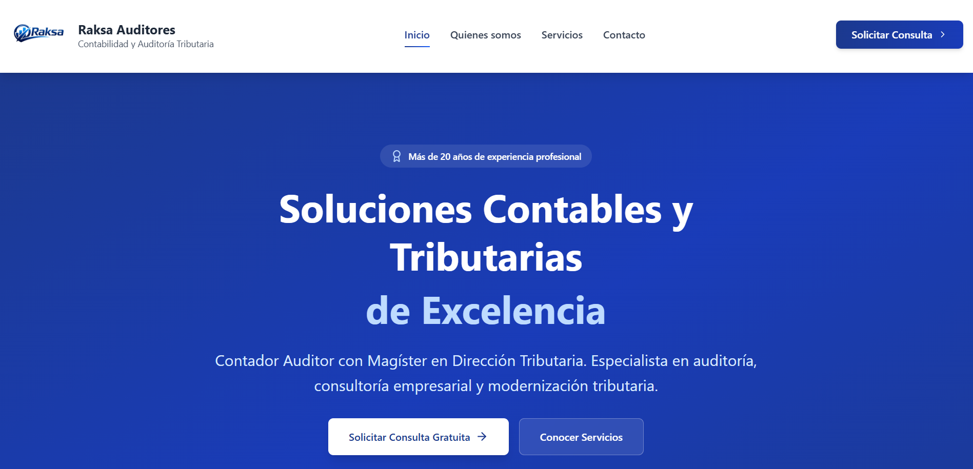 Captura de pantalla del proyecto Raksa Auditores, auditoria y contabilidad tributaria (2026)