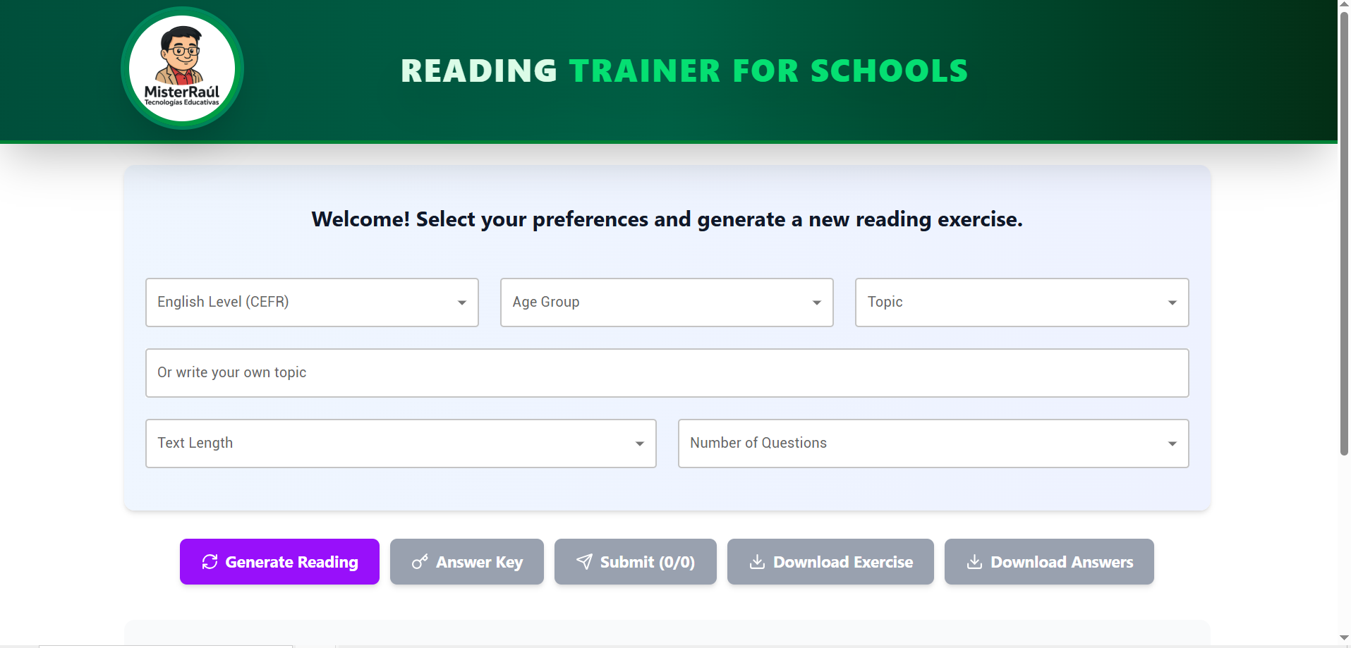 Captura de pantalla del proyecto ReadingTrainer, mejora tu comprensión lectora con IA! (2025)