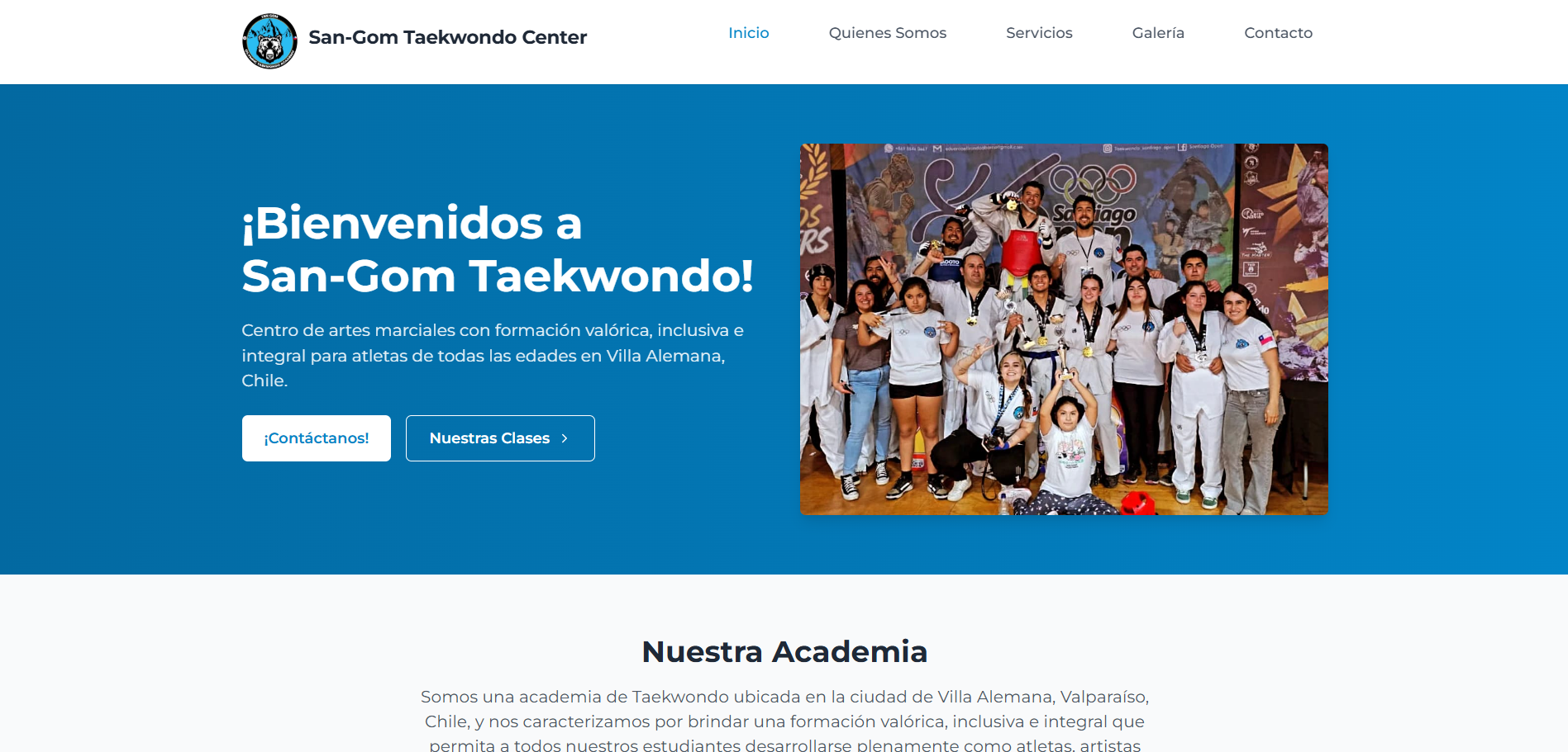 Captura de pantalla del proyecto San-Gom Taekwondo, sitio web responsivo (2024)